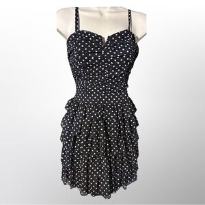 Navy Blue Polka Dot XXI Wire Top Ruffle Dress